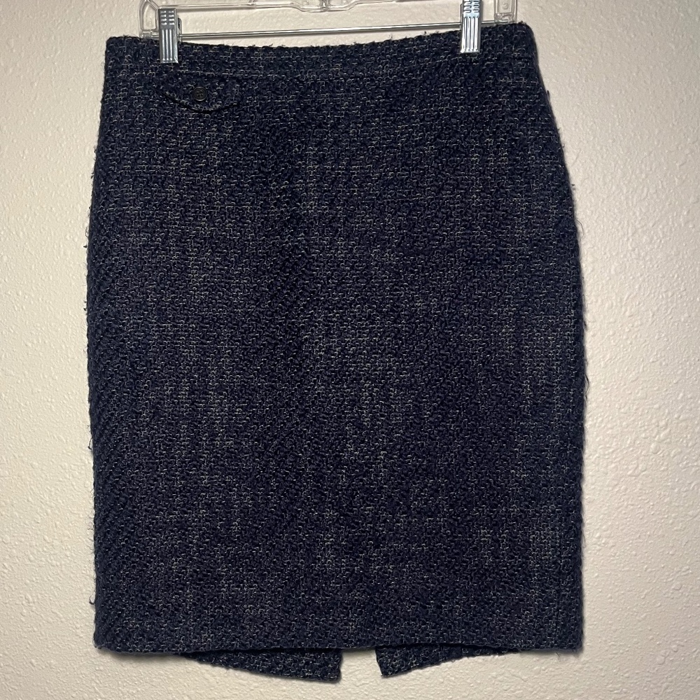 J Crew Blue Tweed Pencil Skirt Size 8